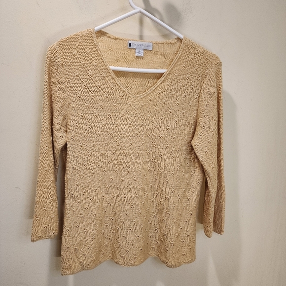 Petite Sophisticate Beige Knit V-Neck Sweater Size M - Picture 6 of 11